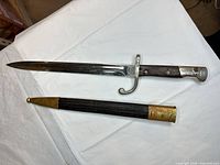Full view of bayonet and scabbard