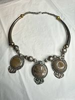 Full view of necklace showing design, beads, cabochons, clasp