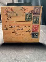 Full parcel card showing all stamps and cancellations