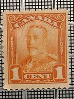 Front view of 1-cent orange King George V Scroll Issue stamp
