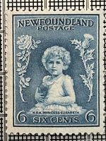 Front of 1932 Newfoundland 6-cent Princess Elizabeth stamp