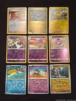 9 cards laid out 3×3 showing fronts and foil finishes