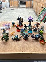Group shot of all 18 Skylanders figures on tabletop