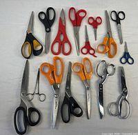 All fifteen scissors laid out for full view