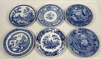 All six Spode Blue Room Collection plates front view