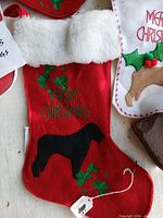 Red stocking Merry Christmas black dog shamrocks