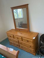 Front view of pine dresser with mirror attached