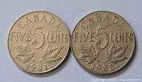 Both coins reverse side showing dates 1931 and 1935