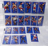 Two binder pages holding New York Rangers Parkhurst Tallboy cards