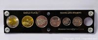Front of acrylic holder showing six mounted coins