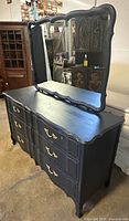 Front view of dresser with attached mirror
