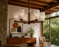 Chandelier showing six ribbed shades installed (fixture not included)