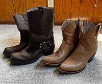 Both pairs of boots side by side showing overall styling and color contrast