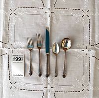 Flatware place setting displayed on tablecloth