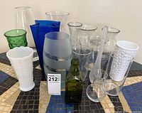 Full lot of 16 assorted handmade Polish glass vases and bottles
