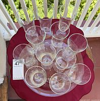 Overhead view of all 12 glasses arranged on tray