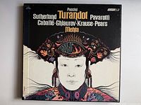 Front cover of the Turandot box set with illustrated design and performer names