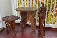 Main view showing accent table, small stool, and statue together
