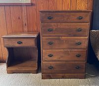 Dresser and nightstand side by side showing overall design and finish