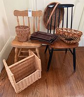 Group shot showing both chairs, four baskets, four trays