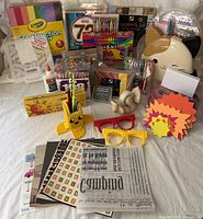 Full layout of all art, craft and school supplies in lot