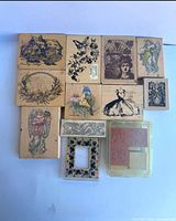 Front view of all stamps showing printed designs