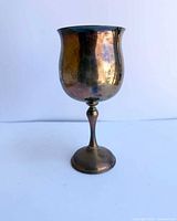 Side view of one goblet showing form and patina