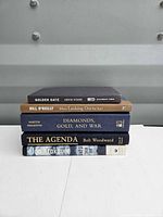 Stack of five hardcover books showing spines