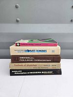 Stack of five books front view