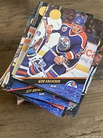 Stack of Leaf hockey trading cards showing Igor Kravchuk card on top