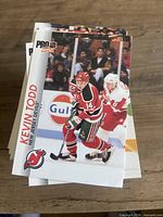 Stack of Pro Set NHL hockey cards, Kevin Todd card on top