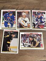 Group shot of five Score Super Rookie hockey cards