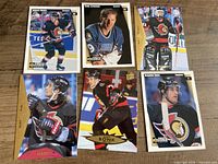 All six Ottawa Senators Upper Deck hockey cards laid out on table