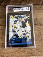 Front view of graded Dominik Hasek Pinnacle hockey card in KSA slab