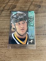 Front view of Mario Lemieux Parkie's Best hockey card in sleeve