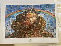 Full view of poster showing collage image and border with brand text