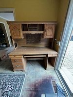 Front view of computer desk with hutch