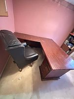 Desk and chair overview showing L-shape and matching chair