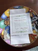 Certificate and Teddy's Birthday Party plate