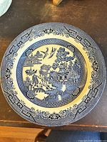 Full view of the blue and white decorative plate