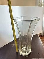 full view of vase beside measuring tape showing height ~12.5 in