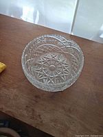 Top view of cut glass bowl showing pattern and diameter