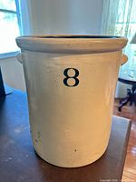 Front view showing cream finish, blue 8 marking, lug handle
