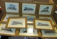 Overview of all 11 framed train prints