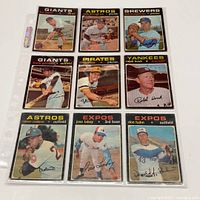 Fronts of all nine 1971 O-Pee-Chee cards in nine-pocket sleeve