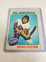 Front view of Denis Potvin O-Pee-Chee card in plastic sleeve