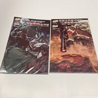 Front covers of both bagged comics