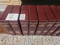Row of burgundy National Geographic binders showing gilt titles