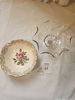 Porcelain bowl and glass compote top view