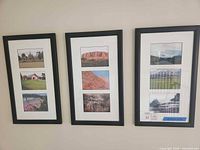 Front view of three black wood frames with photos